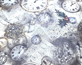 Pocket Watches & Holly Paper with GOLD foiling, 19" x 26" Cream background, light-weight paper, one sided 20#.