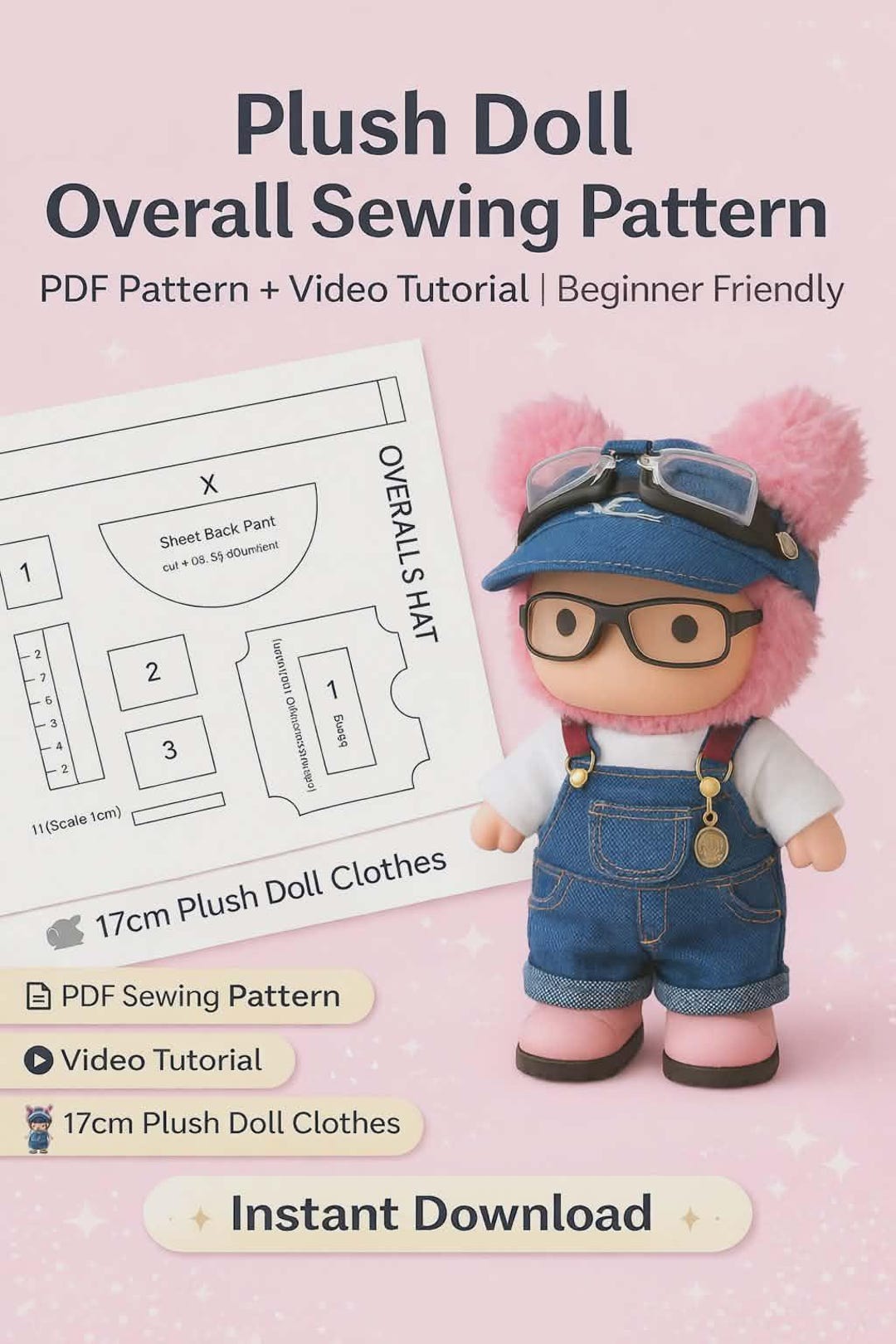 Plush Doll Overall Sewing Pattern | PDF Doll Clothes Pattern With Video ...