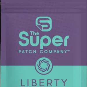 May include: A package of "The Super Patch Company" patches. The top half is purple, the bottom half is teal. The text "LIBERTY" is in teal, with the tagline "GET MOVING LIKE NEVER BEFORE." The package states "PACK OF 28 PATCHES" and "MADE IN USA."