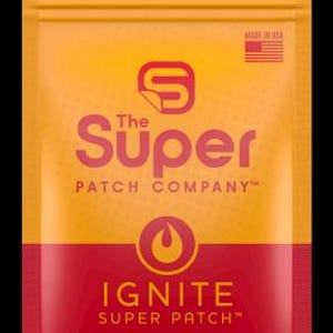May include: A rectangular orange and red pouch containing 28 patches from The Super Patch Company. The front features the text Ignite Super Patch, Deal With Calories Like Never Before, and a small American flag icon with the text Made in USA.
