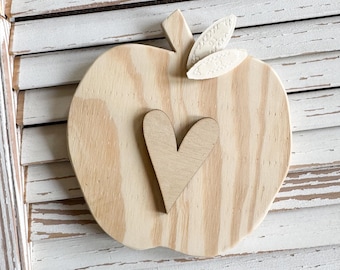 Unfinished Wooden Apple & Heart Core Kit-Fall-Wood Kit- Apple Shape- Apple Blank- DIY Kit- Unfinished- Paint- Fruit Shape- Apple
