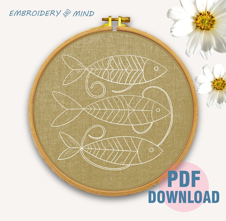 Fish Embroidery Design Digital Down PDF Files, Sea Life Pattern, Modern ...