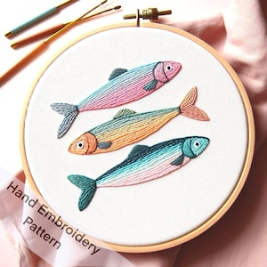 Fisch Stickmuster, Sea World, Hand Stickmuster, digitale Download Dateien, PDF, Ocean Sommer, Pastell Fisch, Handgemacht DIY, Sommer Basteln