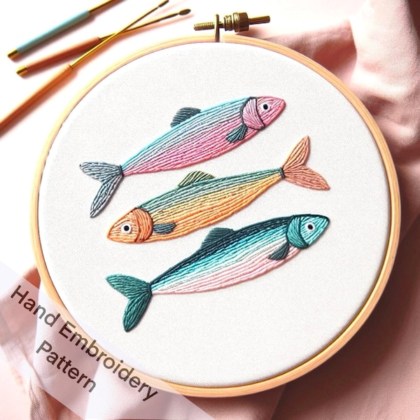 Fish pattern, Sea World, Hand Embroidery Pattern, Digital download Files, PDF, Ocean Summer, Pastel Fish, Hand Made DIY, Summer Crafting
