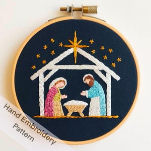 Desenho de bordado de natividade para bordado à mão para impressão digital, download fácil de imprimir em casa, tinta de agulha para pendurar na parede ou presente faça você mesmo