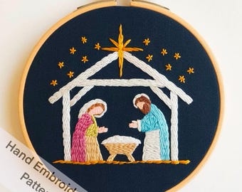 Nativity Embroidery Design for Hand Embroidery Printable Digital Download Easy to Print at Home Needle Paint for Wall Hanging or DIY Gift