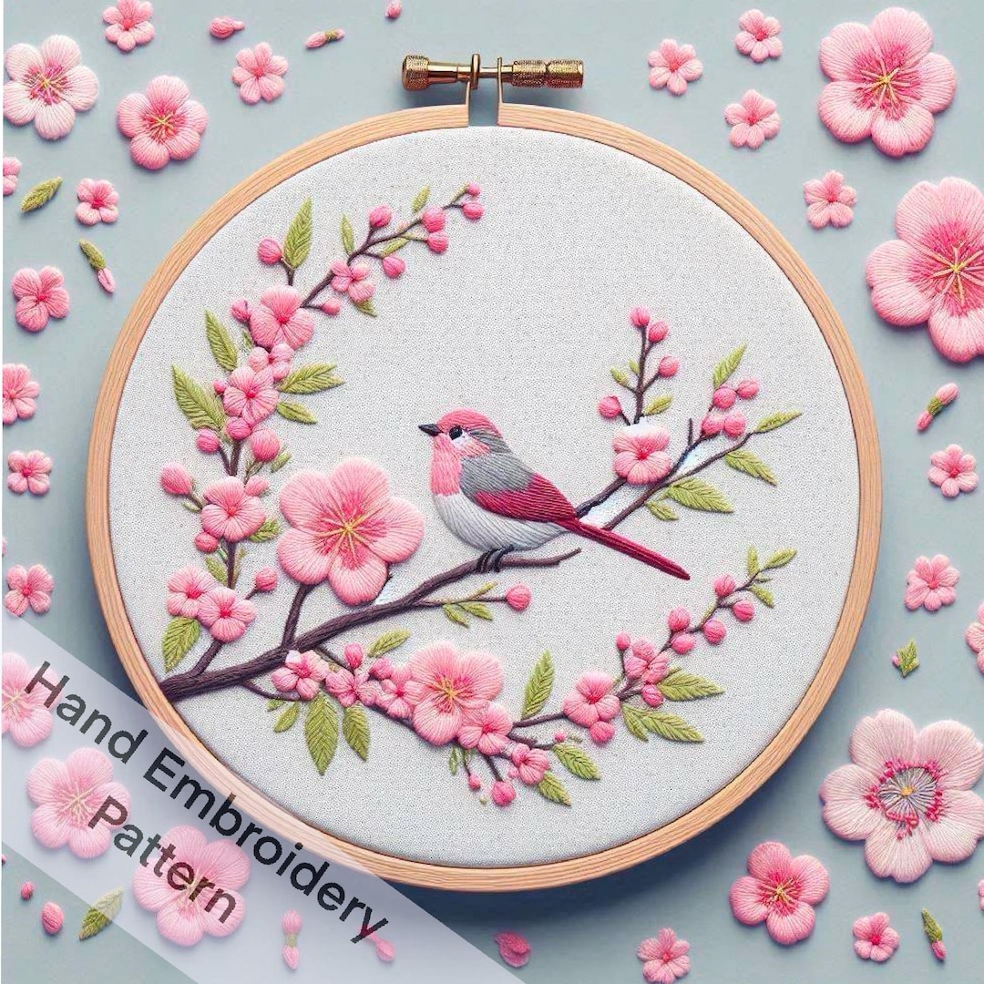 Cherry Blossom With Bird Hand Embroidery PDF File Digital Download ...