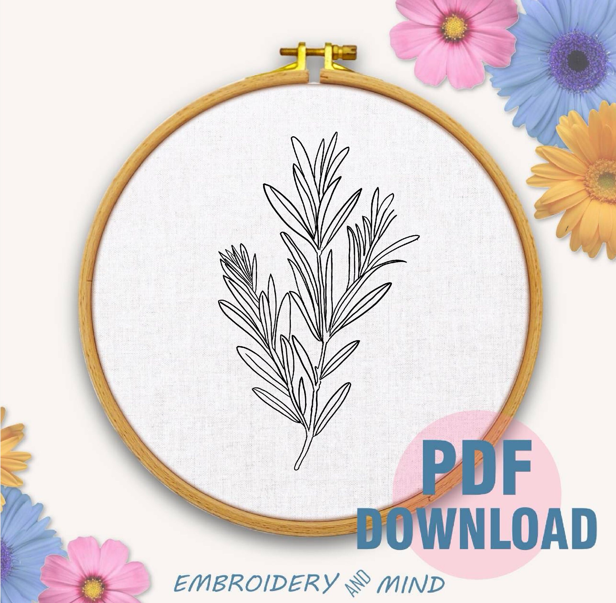 Print Handcraft Pattern Printable Rosemary Hand Embroidery Pattern Digital Download, Handcraft ...