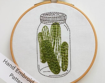 Printable Yummy Pickled Cucumber in a Jar Hand Embroidery Pattern Design PDF File Digital Download Embroidery Kitchen Idea Wall Hanging Art