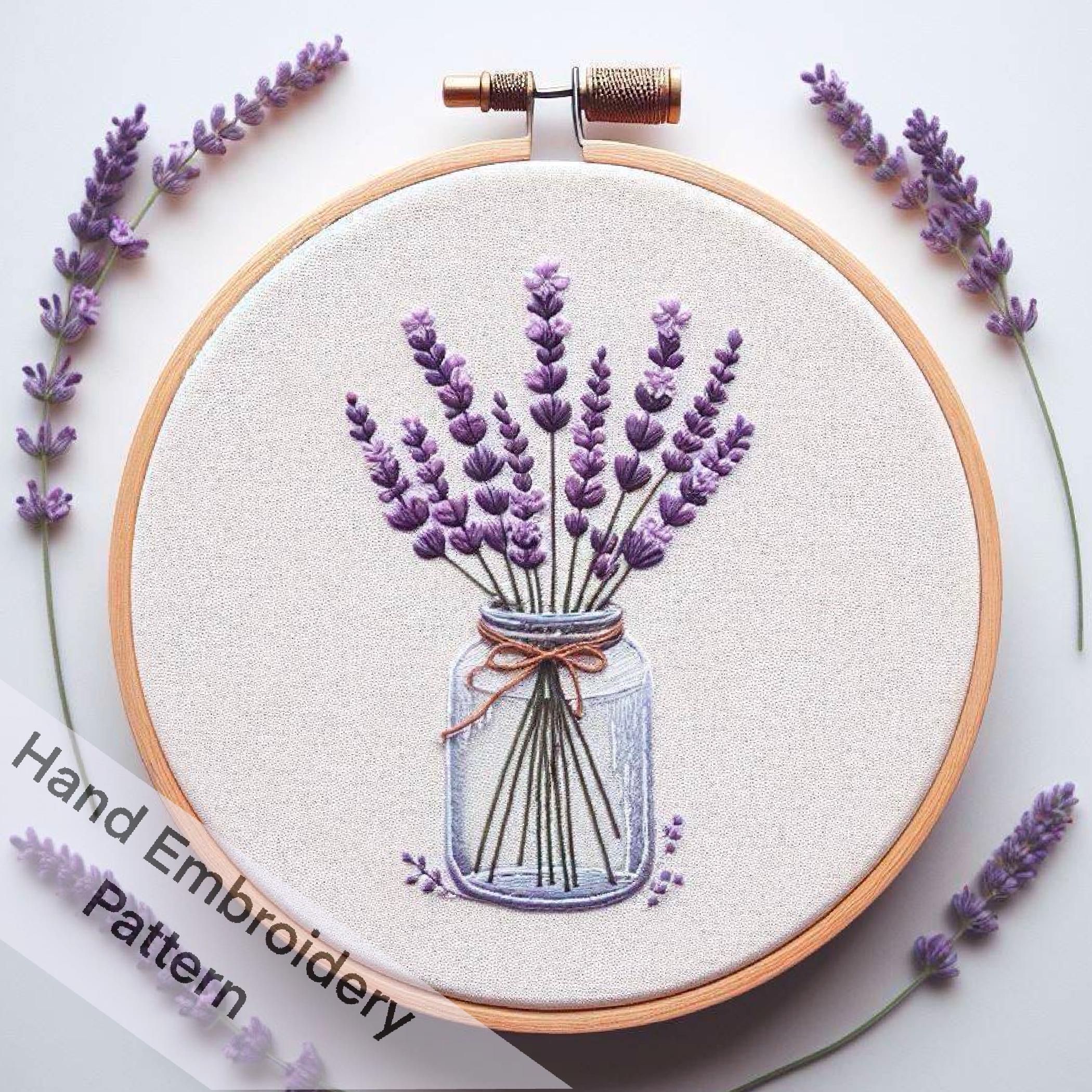 ラベンダーの手刺繍パターン、すぐにダウンロード、自宅で簡単プリント