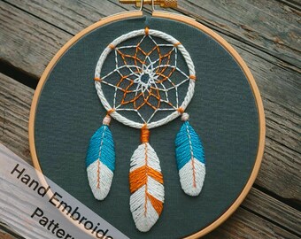 印刷可能なモダンなドリームキャッチャーの手刺繍パターン デザイン
