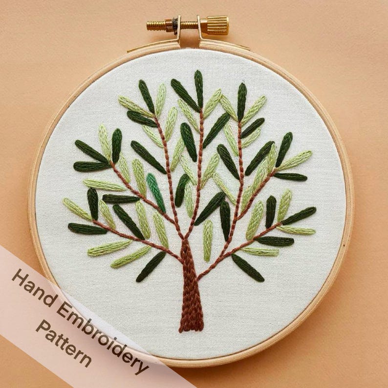 Printable Green Olive Tree Hand Embroidery Design Pattern, Easy ...