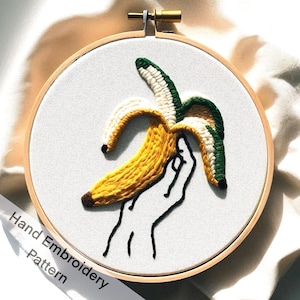 Banana Hand Embroidery Designs Hoop Art DIY Tropical Patterns, Contemporary Fruit Embroidery Files, Tropical Stitching DIY Craft Patterns