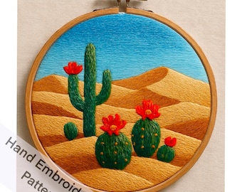 Desert Landscape Hand Embroidery Pattern PDF File Digital Download Needle Work Home decor Idea Living Room Art Easy to Download Gift Art