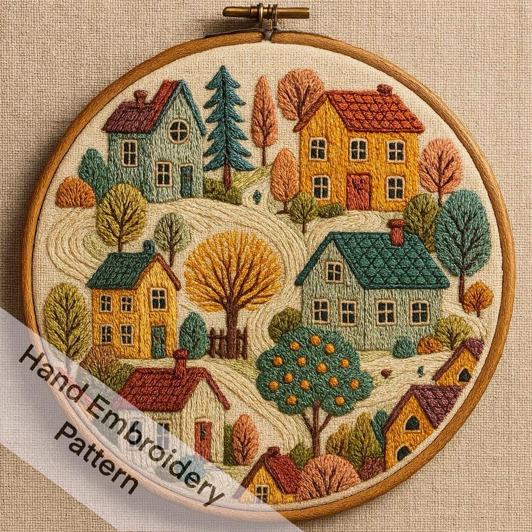 Printable Beautiful Village Hand Embroidery Pattern PDF File Digital ...