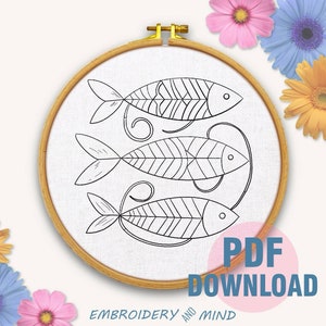 Fish Embroidered File Fish Embroidery Design Digital Down PDF Files, Sea Life Pattern, Modern ...