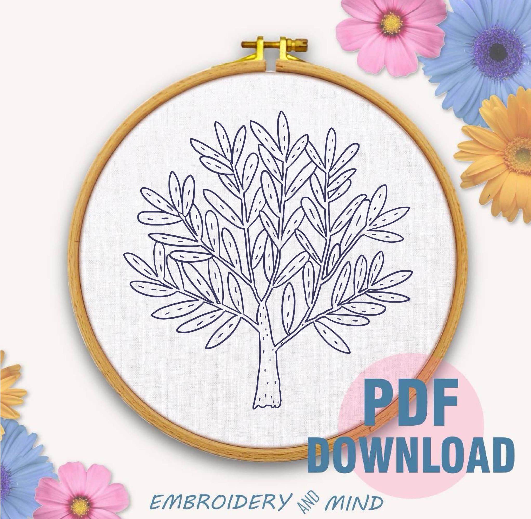 Printable Green Olive Tree Hand Embroidery Design Pattern, Easy ...