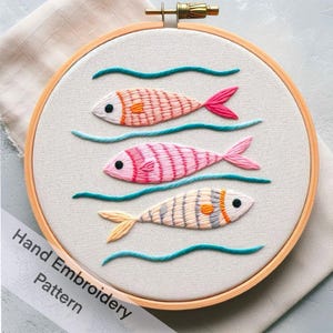 Ocean Embroidery Pattern Digital Download PDF File, Hand Embroidery DIY Project, Hoop Wall Hanging Art, Summer Craft Embroidery Lovers