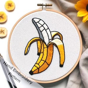 Modern Banana Hand Embroidery Patterns, Geometric Designs for DIY Stitching, Banana Embroidery Files Contemporary Geometric Hand Stitching