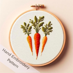 Spring Carrot Harvest Hand Embroidery PDF Pattern, Embroidery PDF Pattern - Beginner Spring Garden Craft - Easter Decor, Embroidery Template