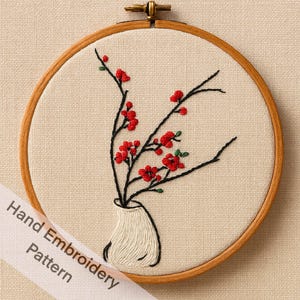 Hand Embroidery Pattern Flowers in Beautiful Vase PDF Files Digital Download Easy Print at Home, Craft Project, DIY Embroidery Lover Gift