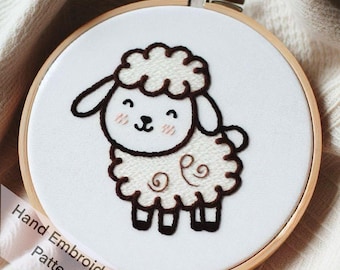 印刷可能な田舎の羊の手刺繍パターンデジタルダウンロード子羊の保育園