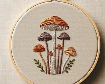 Mushroom Embroidery Pattern Digital Download, Hand Embroidery Files Art Template, Wall Hanging DIY Gift, 6 Different sizes Instant download