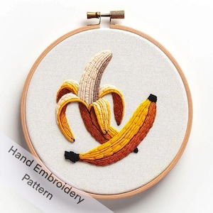 Printable Banana Hand Embroidery Pattern Digital Download, Easy to Download and Print at Home, Yellow Tropical Fruit, DIY Project Hand Craft