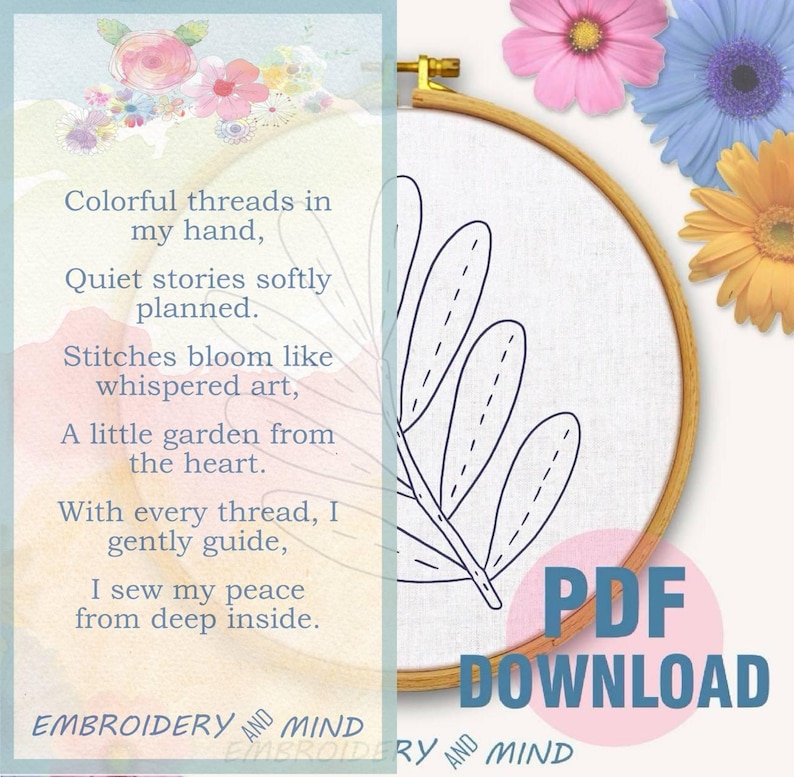 Printable Beautiful Leaf Hand Embroidery Pattern PDF Files Digital ...