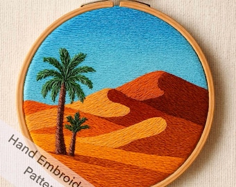 Plam Tree Desert Hand Embroidery Pattern PDF File Digital Download Needle Work Home decor Idea Living Room Art Easy to Download