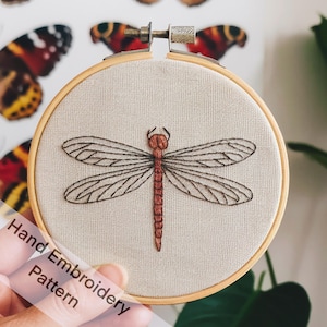 Printable Beginner Dragonfly Hand Embroidery Pattern PDF Files Digital Download Minimalist Dragonfly Hand Embroidery Template for Beginners