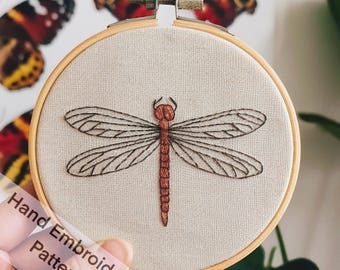 Printable Beginner Dragonfly Hand Embroidery Pattern PDF Files Digital Download Minimalist Dragonfly Hand Embroidery Template for Beginners