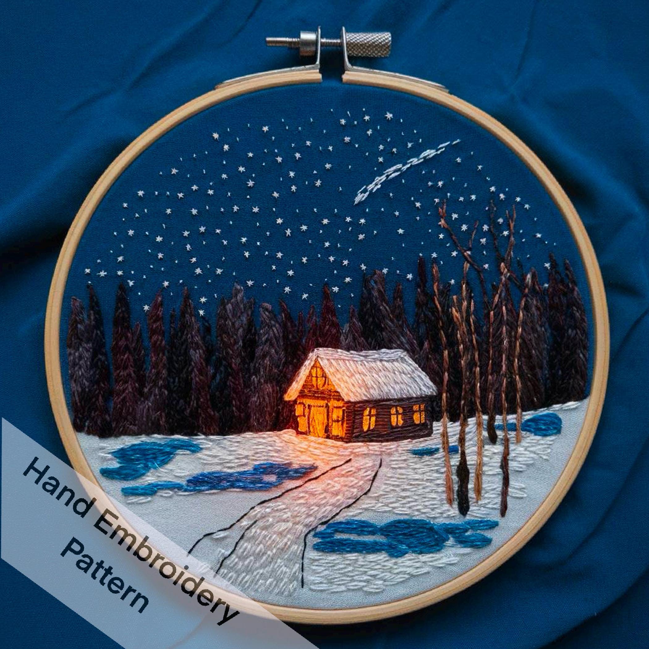 Pattern Hut Printable A Hut in the Middle of the Forest With a Christmas Night ...