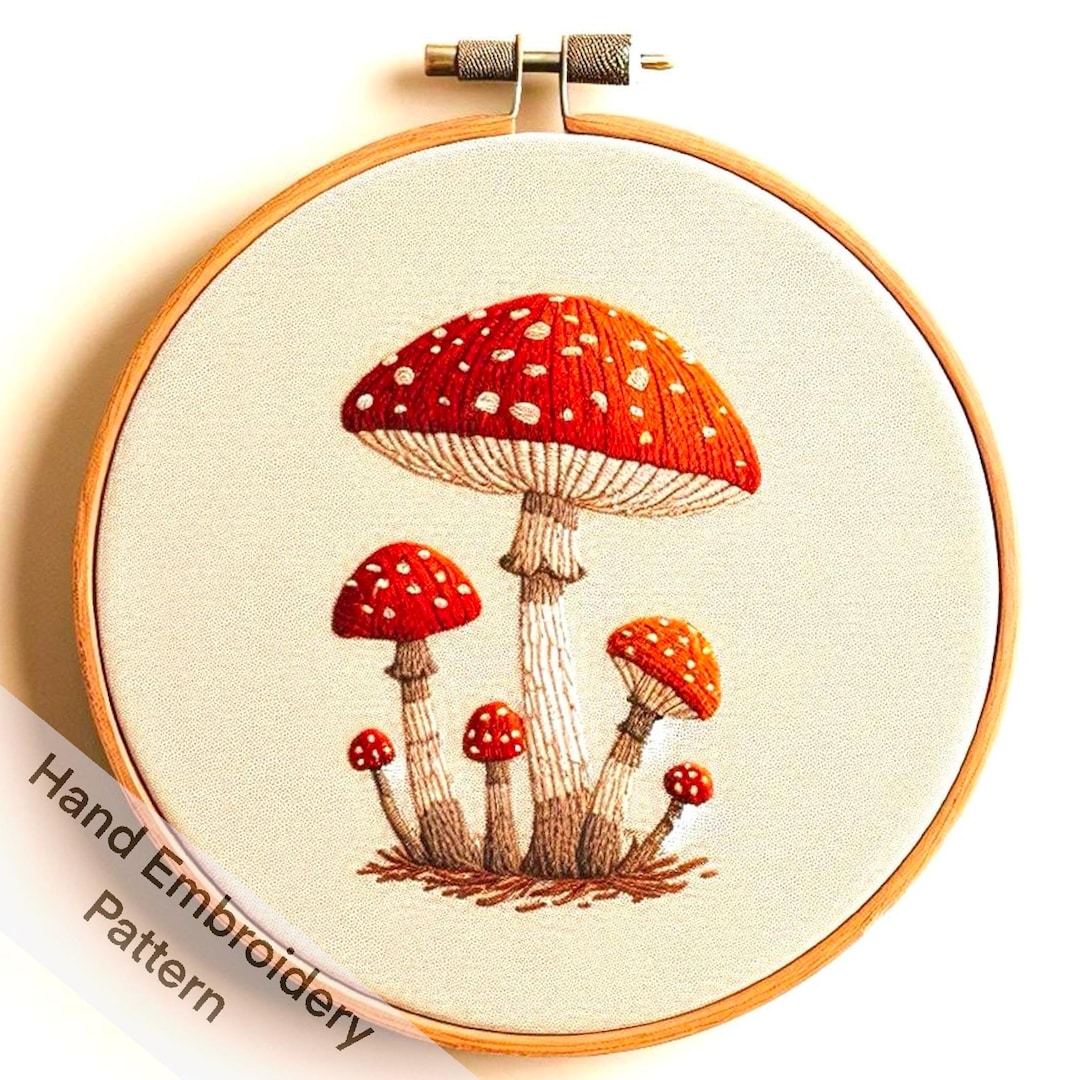 Toadstool Mushroom Hand Embroidery Patterns Design Instant Download PDF File, DIY Hand ...