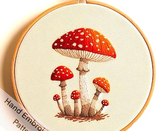 Toadstool Mushroom Hand Embroidery Patterns Design Instant Download PDF File, DIY Hand Embroidery, Housewarming Gift, Enjoy Creative Project