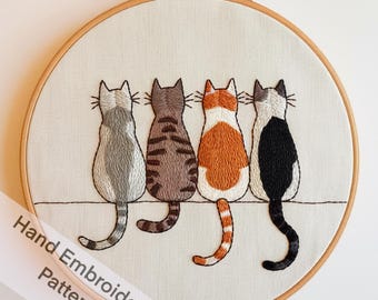 Three Cozy Cats Hand Embroidery Pattern | PDF Instant Download | Simple Cat Lover Stitching Cute & Cozy Cat Stitching DIY Cozy Home Décor
