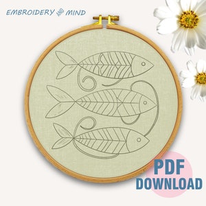Embroidered Fish Pattern Fish Embroidery Design Digital Down PDF Files, Sea Life Pattern, Modern ...