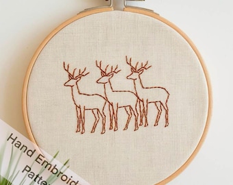 Printable Doodle Deers Hand Embroidery Pattern Design Digital Download Easy to Download and Print at Home Beginner Friendly, DIY Hoop Art