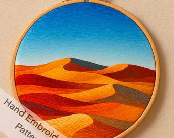 Desert Landscape Hand Embroidery Pattern, Sunset Dunes Sky in Hoop Art PDF Embroidery PDF Majestic Desert Scene with Sand Dunes Gradient Sky