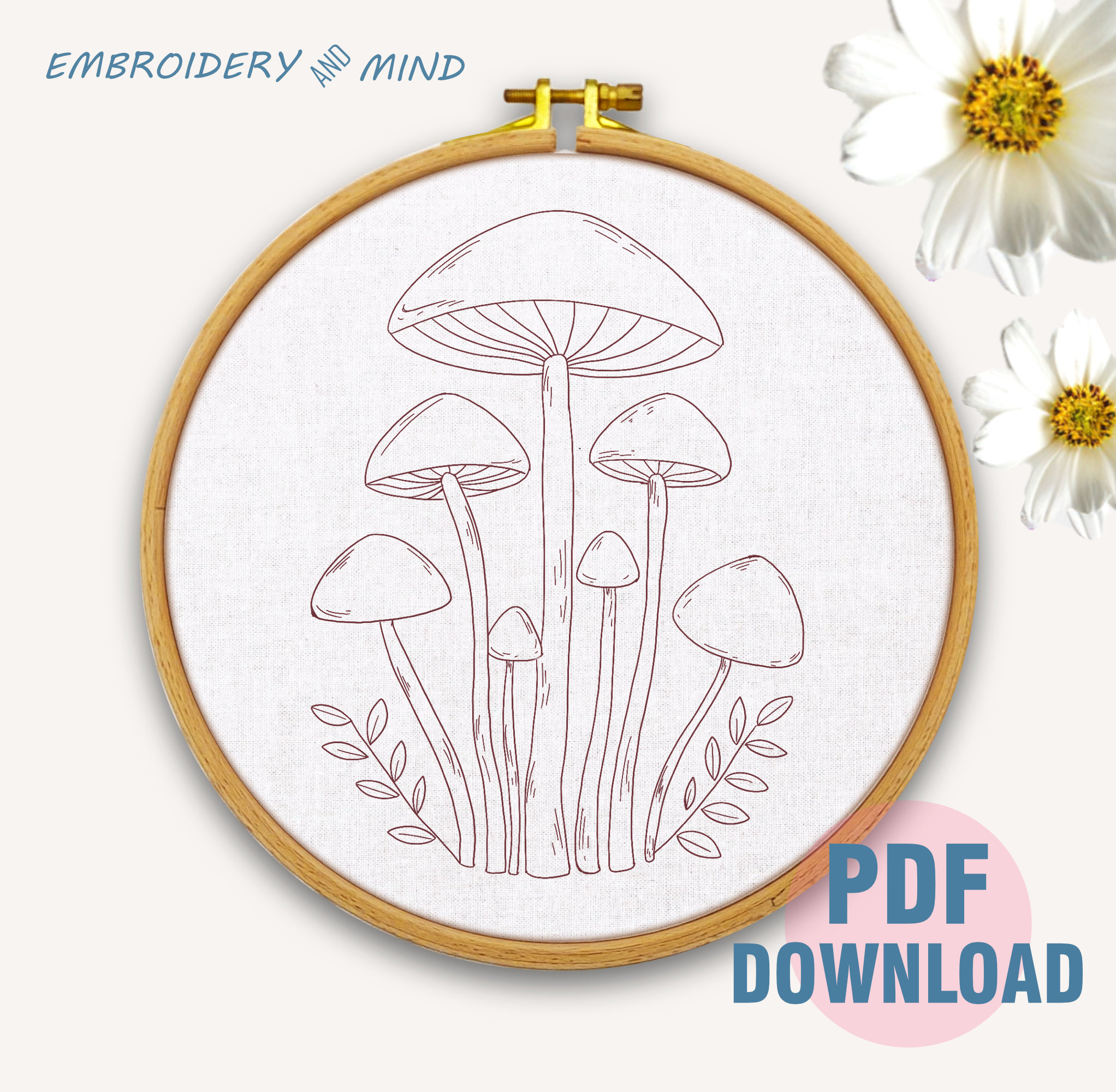 Mushroom Embroidery Pattern Digital Download, Hand Embroidery Files Art Template, Wall Hanging ...