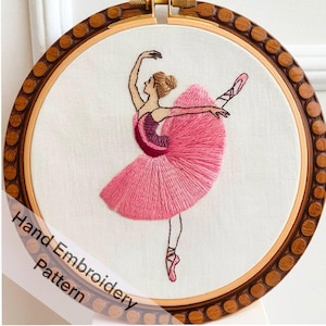 Printable Pink Beautiful Girl Ballet Dancer Hand Embroidery Pattern Digital Files Instant Download Gift Idea for Wall Hanging Home Decore