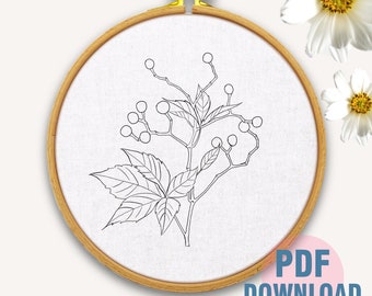 Padrão de bordado à mão "Frutas Silvestres" para impressão digital. Fácil de baixar e imprimir para amantes do bordado. Arquivo PDF, 6 tamanhos diferentes. Arte no Bastidor.