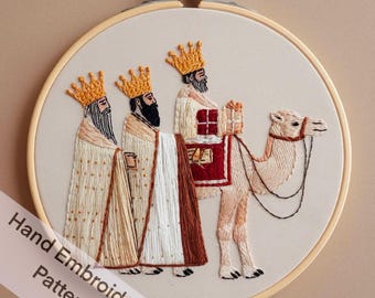 Printable Tree King Nativity Night Hand Embroidery Pattern for Christmas Celebration Give Idea for Christmas Home Decor Snowy Night