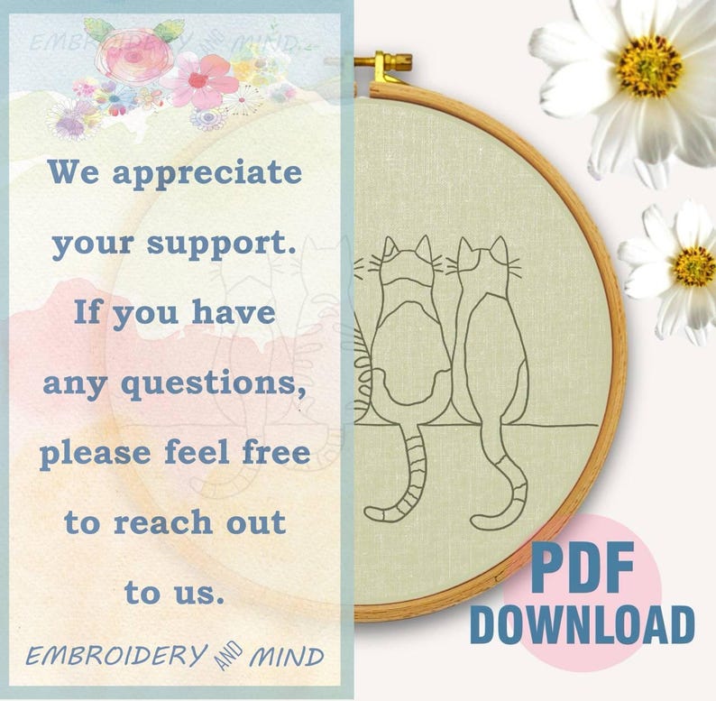 Three Cozy Cats Hand Embroidery Pattern | PDF Instant Download | Simple ...