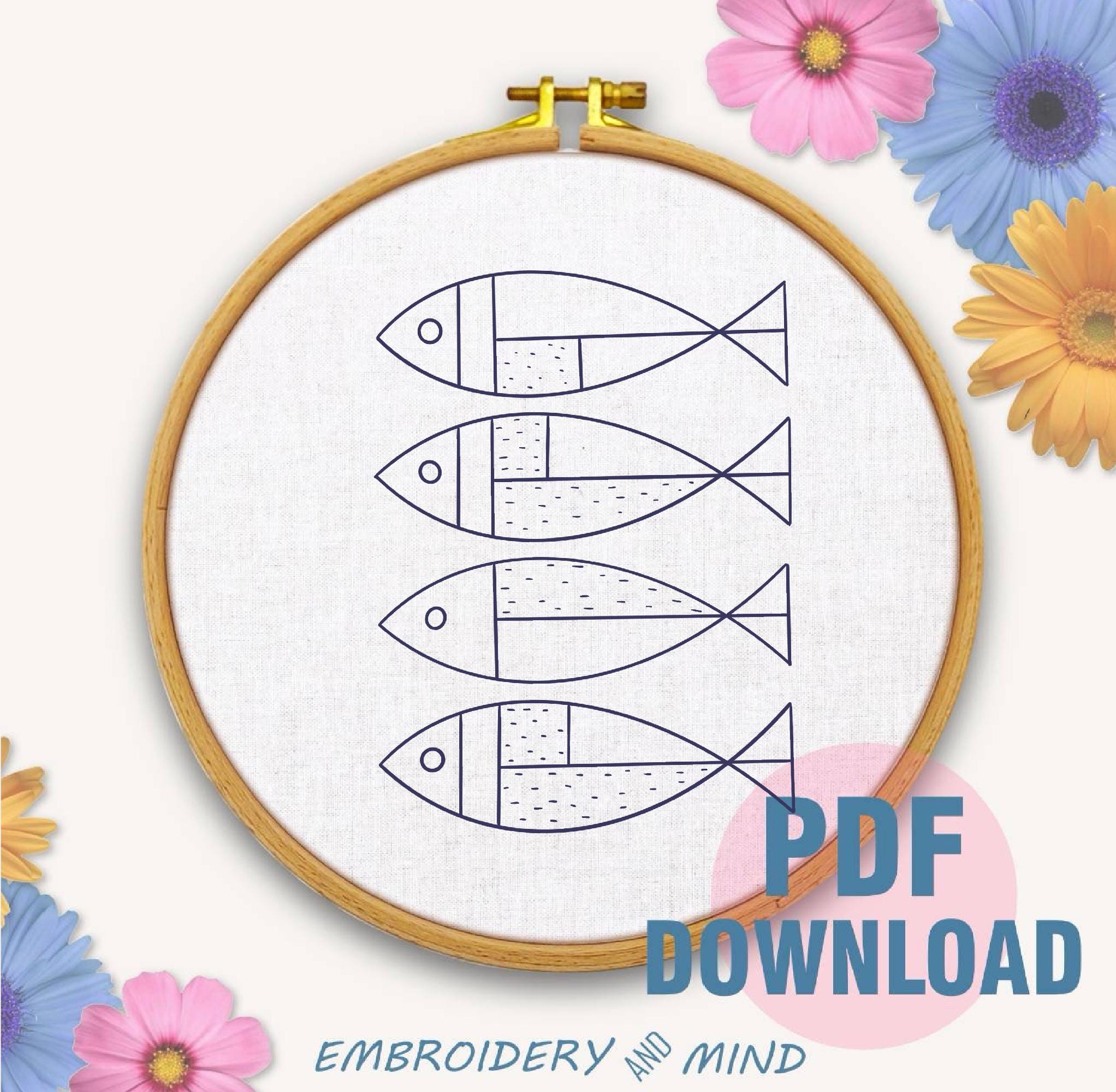 Embroid Fish Pattern Printable Fish Hand Embroidery Pattern Digital Download With 6 ...