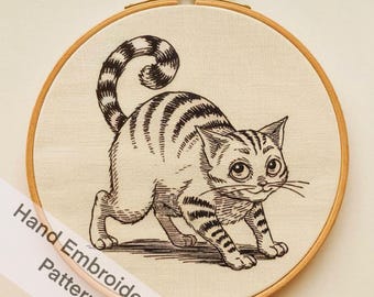 Printable Cute Cat Hand Embroidery Pattern PDF Files Digital Download Hand Craft Gift Idea for Cat Lovers Wall Hanging Home Decor Easy Print