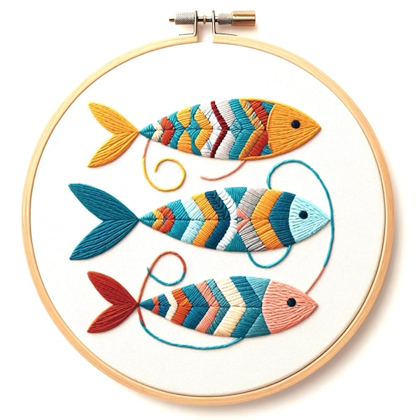 Fish Embroidery Design Digital Down PDF Files, Sea Life Pattern, Modern Embroidery, 6 Different Size, Handmade Gift, DIY Project