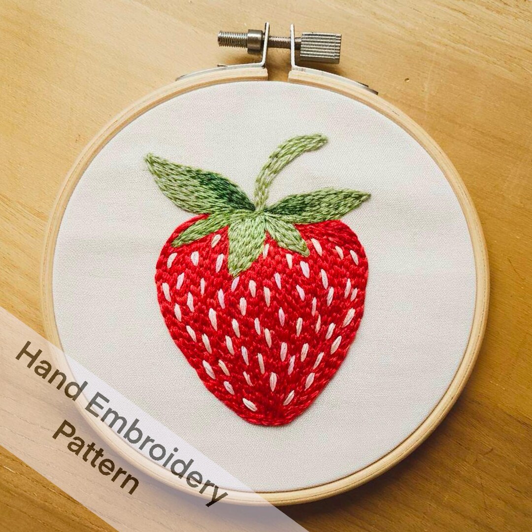 印刷可能なフルーツイチゴの手刺繍パターンテンプレートPDFファイル