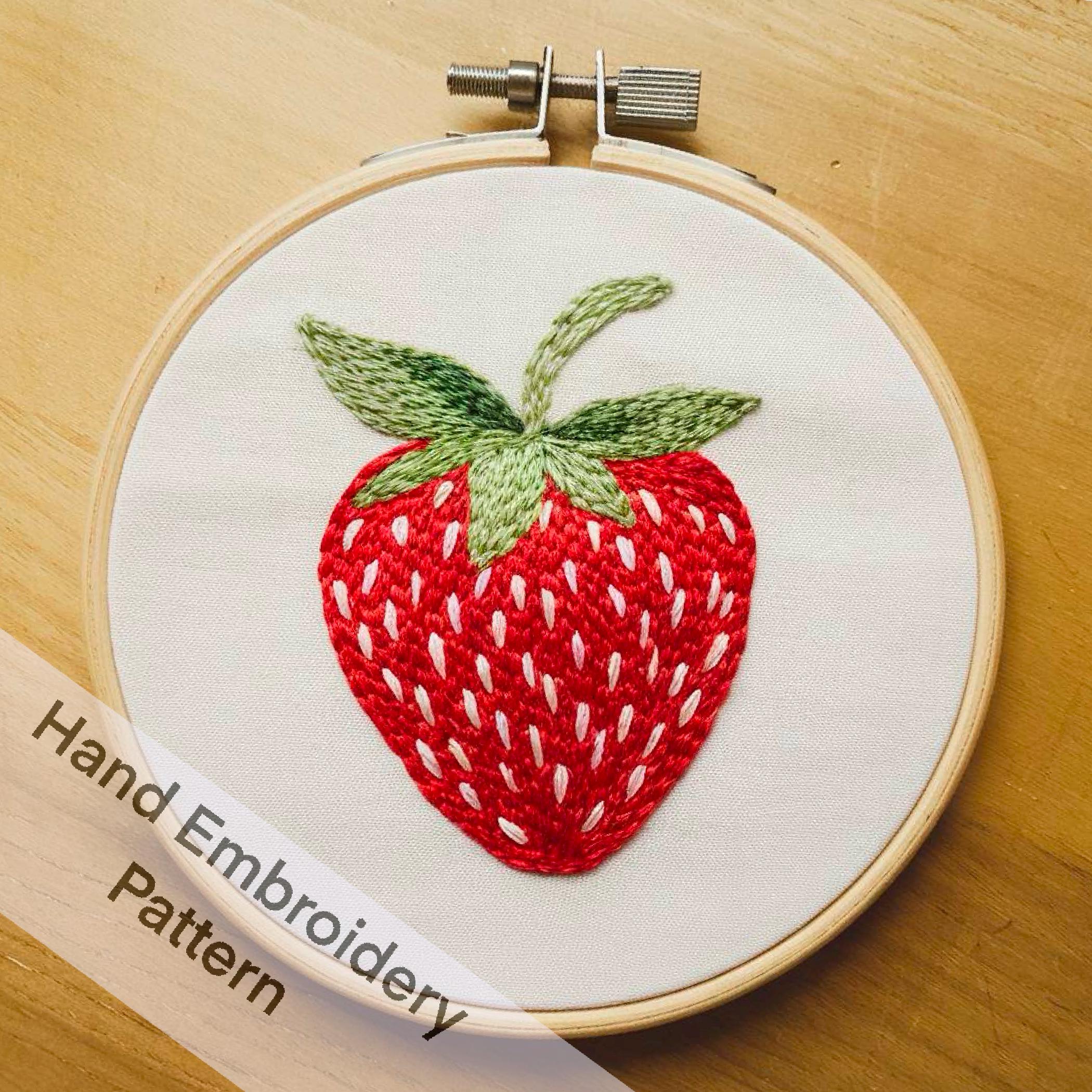 印刷可能なフルーツイチゴの手刺繍パターンテンプレートPDFファイル