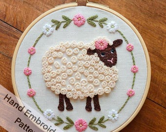 Printable Adorable Sheep Hand Embroidery Pattern PDF File Digital Download DIY Project Idea for Kindergarten Wall Art Needle Paint Hoop Art